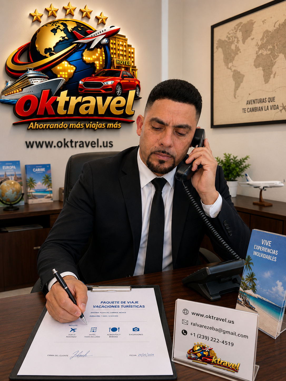 Agente de viajes OKtravel en oficina